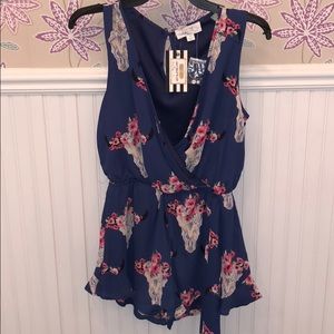 Peach love navy romper